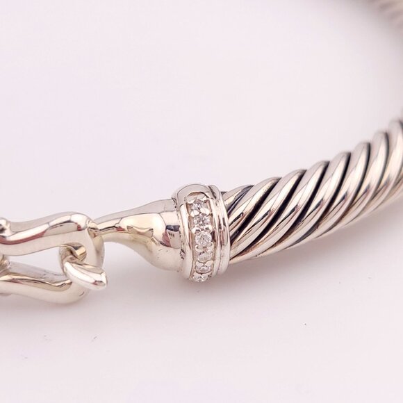 DAVID YURMAN Sterling Silver Classic Cable Diamond Buckle 6.5 Inch Bracelet - Picture 7 of 12
